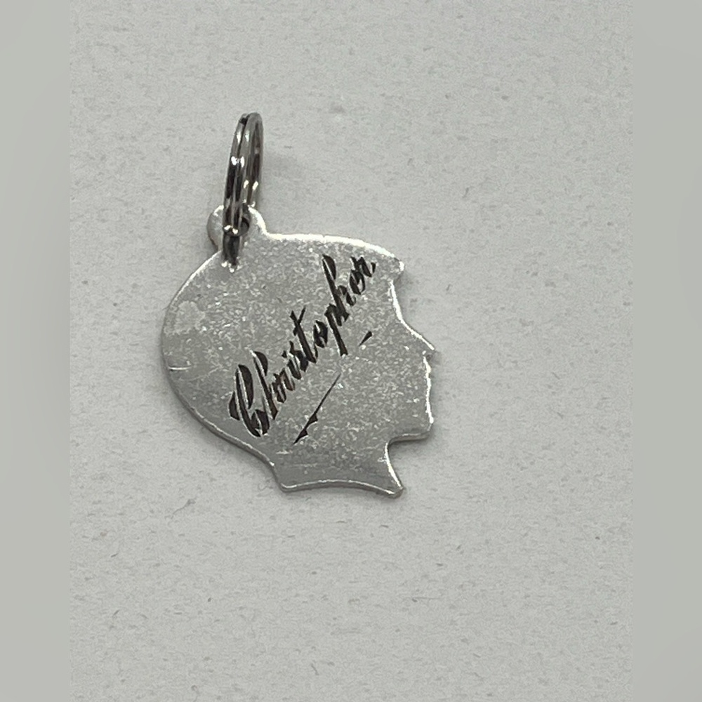 Vtg 925 Sterling Silver Necklace Boy Head Silhouette Christopher Charm Pendant